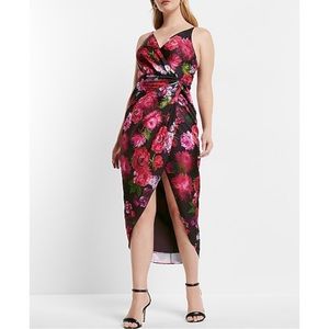 EXPRESS Floral Satin Twist Waist Hi-Lo Midi Dress